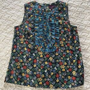 J Crew Liberty Art Fabrics Sleeveless Bright Floral Flowers Sz 0 Shirt